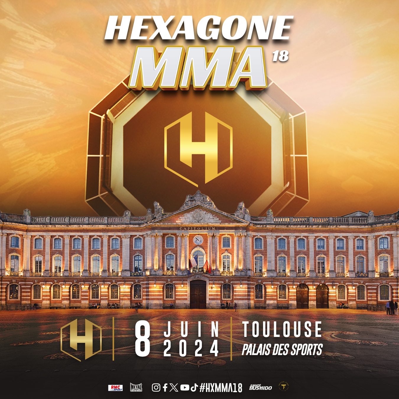Affiche Hexagone 18 Toulouse - Hexagone arrive à Toulouse le 8 Juin 2024 pour des combats MMA professionnels